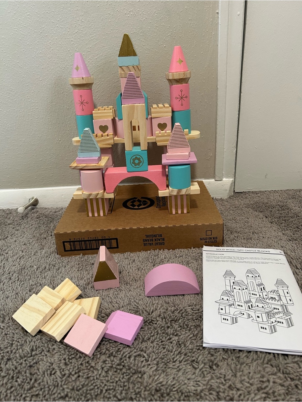 FAO Schwarz Wooden Castle Building Blocks Set - Pink & Teal